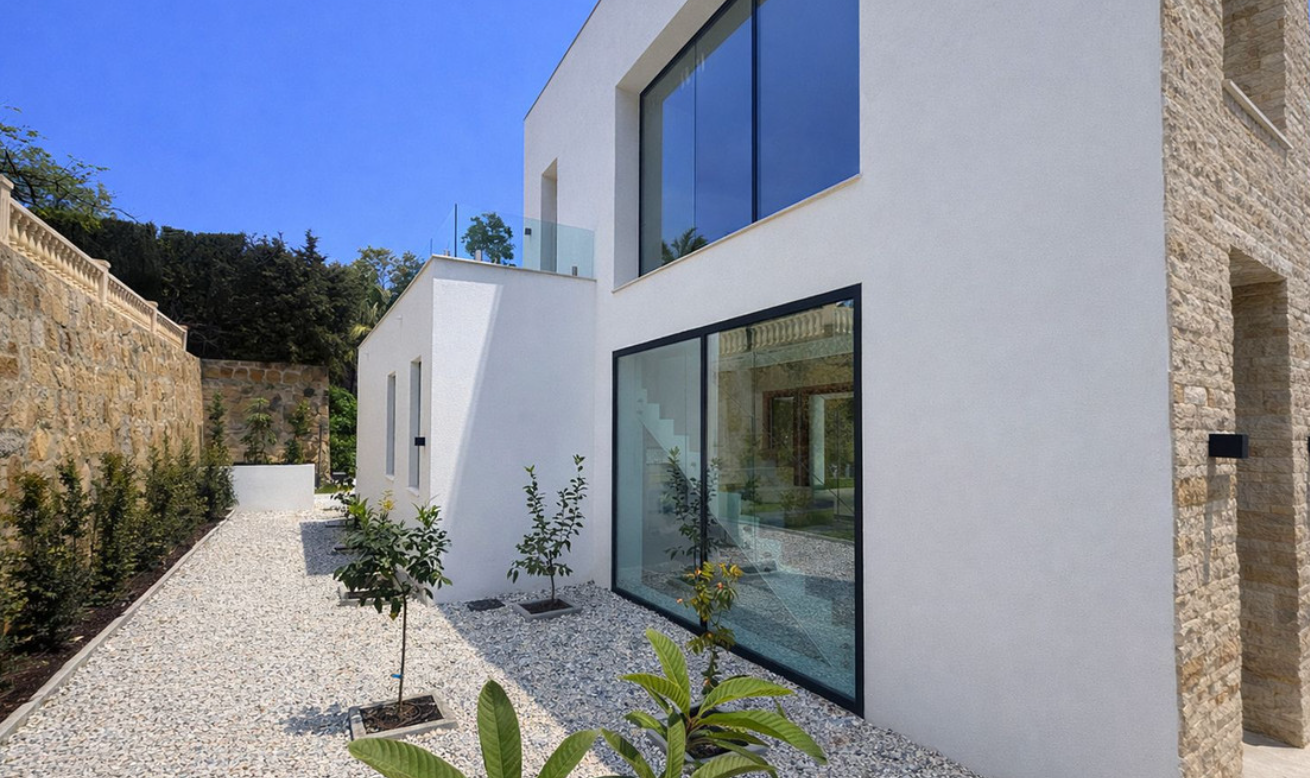 Modern luxury villa side walkway